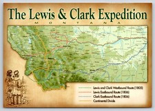Cartão postal Lewis & Clark Expedition Montana mapa 6x4 trilhas rotas leste e oeste, usado comprar usado  Enviando para Brazil