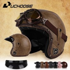 Capacete de motocicleta retrô vintage couro ecológico face aberta 3/4 helicóptero capacetes clássicos comprar usado  Enviando para Brazil