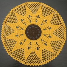 Guardanapo de crochê manual redondo 29 cm/11,4 pol. amarelo dourado, marrom floral girassol #1316 comprar usado  Enviando para Brazil