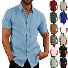Camisas masculinas de algodão linho verão botões soltos manga curta casual camiseta tops comprar usado  Enviando para Brazil