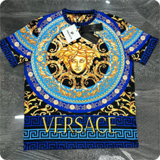 Camiseta masculina Versace manga curta floral dourada em azul e ciano regular todos os tamanhos comprar usado  Enviando para Brazil