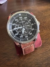 Citizen Eco-Drive Avion cronógrafo masculino aço inoxidável com pulseira de couro e mostrador preto comprar usado  Enviando para Brazil