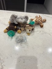 Lote misto de 4 porta-chupetas de marcas brinquedos para bebês pelúcia Avent Wubbanub LeBe + comprar usado  Enviando para Brazil