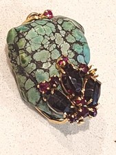 Pingente de ouro 14k turquesa Natural Blue Lagoon com pedras de granada, usado comprar usado  Enviando para Brazil
