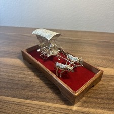 Vintage Banhado a Prata Carrinho Bullock e Bois Miniatura Bem Trabalhada, usado comprar usado  Enviando para Brazil
