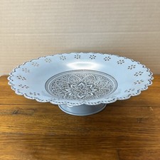 Tigela de frutas de metal azul - Design floral reticulado - Pedestal com pés - 10"x3", usado comprar usado  Enviando para Brazil