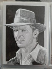 Używany, INDIANA JONES RĘCZNIE RYSOWANA KARTKA SZKICOWA EVAN R DRISCOLL PSC ACEO na sprzedaż  Wysyłka do Poland