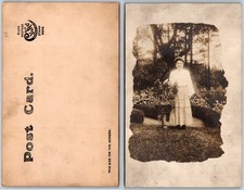 Cartão postal foto árvore carrinho de flores feminino jardim RPPC comprar usado  Enviando para Brazil