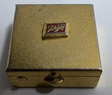 Vintage SCHLITZ Beer caixa de bugigangas de metal tom dourado 1,25" X 1,25"x0,5" comprar usado  Enviando para Brazil