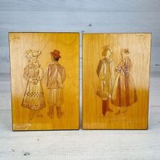 Vintage Polonês Madeira Palha Arte Folclórica Casal Feito à Mão por Wyrob Reczny Conjunto de 2 comprar usado  Enviando para Brazil