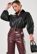 Usado, Camisa de couro formal feminina casual preta feita à mão pele de cordeiro genuína festa elegante comprar usado  Enviando para Brazil