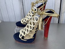 Gravata de tornozelo Christian Louboutin azul camurça couro vermelho tiras tamanho 37 comprar usado  Enviando para Brazil