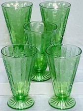 5 Jeannette FLORAL/POINSETTIA GREEN 5 1/2" - 9 OZ FOOTED LEMONADE TUMBLERS comprar usado  Enviando para Brazil