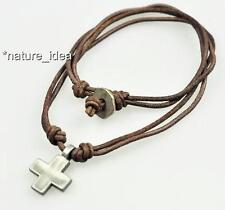 Usado, Colar Gargantilha de Praia Surfista Couro Duplo Legal 2mm Pingente Cruz Masculino Unissex comprar usado  Enviando para Brazil