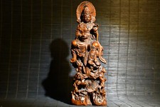 Coleção 7,1" caixa chinesa escultura em madeira budismo Kwan-yin tronco de árvore sentar estátua comprar usado  Enviando para Brazil