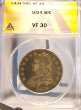 Usado, Busto com tampa ANACS 1834 MUITO BOM ESTADO-30 meio dólar data grande, letras pequenas comprar usado  Enviando para Brazil