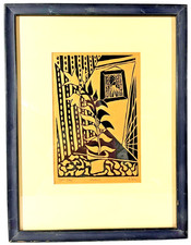 Estampa Linocut Original Americana de Meados do Século "Lírios de Páscoa" Assinada B.Selin, usado comprar usado  Enviando para Brazil