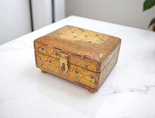 Caixa de armazenamento de joias vintage de madeira original antiga pintada à mão comprar usado  Enviando para Brazil