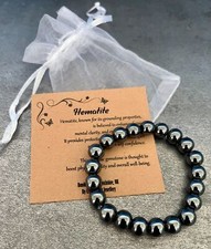 Pulseira HEMATITA ajuste elástico feita à mão pedra preciosa de cristal 8/10mm 7-9 polegadas comprar usado  Enviando para Brazil