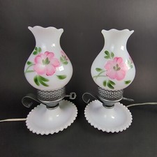 2 abajures de cabeceira de vidro leitoso para salão pintura floral abajur chave na mão comprar usado  Enviando para Brazil