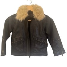 Jaqueta de couro preta infantil tamanho P (5/6) gola removível de pele sintética, usado comprar usado  Enviando para Brazil