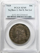 Usado, 1828 quadrados Base 2. Sm. 8, Sm. Busto Let Capped meio dólar PCGS XF-45 comprar usado  Enviando para Brazil