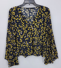 Blusa Zara Collection feminina média azul amarela floral manga sino gola alta, usado comprar usado  Enviando para Brazil
