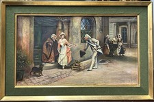 Scene Girl with Fiance, Cityscape House,Original Antique Painting,Signed, Framed comprar usado Scene Girl with Fiance, Cityscape House,Original Antique Painting,Signed, Framed comprar usado  Enviando para Brazil