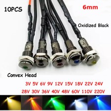 Lâmpada de sinalização indicadora de metal LED cabeça convexa 6mm 3V-220V oxidada preta com fio, usado comprar usado  Enviando para Brazil