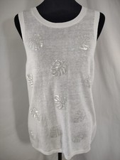 Regata feminina TOMMY BAHAMA malha marfim prata lantejoulas estampa folha de palmeira tamanho SP comprar usado  Enviando para Brazil