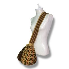 Bolsa colombiana balde bolsa feita à mão crochê tiracolo borla marrom boho, usado comprar usado  Enviando para Brazil