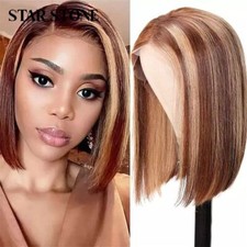 Peruca Bob Curta Destaque Renda Reta Frontal Cabelo Humano Perucas Cabelo Brasileiro comprar usado  Enviando para Brazil