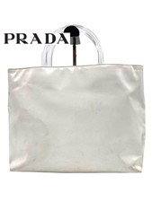 Bolsa tote PRADA couro envernizado alça de plástico transparente branca MBb0602 comprar usado  Enviando para Brazil