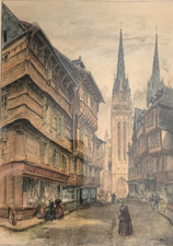 Litografia Carrefour na Catedral de Quimper, Grã-Bretanha Vintage Antigo, usado comprar usado  Enviando para Brazil