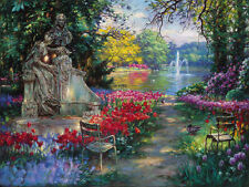 Pintura a óleo maravilhosa paisagem jardim esplendor com flores vermelhas tela 24"x36" comprar usado  Enviando para Brazil