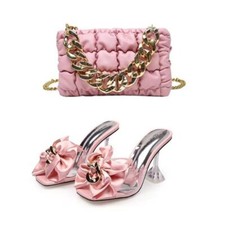 Conjunto de bolsa de sapatos femininos chinelos sandálias sapatos conjunto bolsa saltos pretos comprar usado  Enviando para Brazil