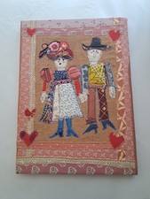 Arte de colcha vintage feita à mão, casal apaixonado, corações pendurados na parede arte popular, decoração comprar usado  Enviando para Brazil