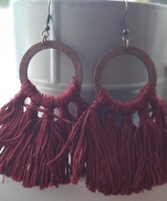 Wooden earrings maroon for sale  MORPETH