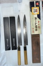 2 facas de sushi japonesas vintage forjadas à mão Sashimi Hocho e pedra de amolar japonesa comprar usado  Enviando para Brazil