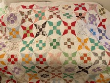 Colcha de trabalho vintage dos anos 1950/60~saco de alimentação~coroa do rei David~74”x86” TLC~VVGG comprar usado  Enviando para Brazil