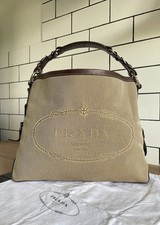 Autêntica bolsa de ombro Prada Canapa Hobo bolsa de mão bege lona e couro marrom comprar usado  Enviando para Brazil