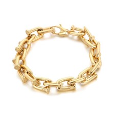 Pulseira masculina de corrente de elos de unhas folheada a ouro aço inoxidável 50 g presentes legais 8,8"" comprar usado  Enviando para Brazil