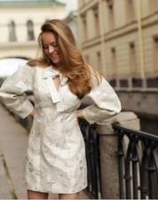 Vestido jacquard consciente H&M tamanho P branco metálico vintage ESGOTADO!  EXCLUSIVO comprar usado  Enviando para Brazil