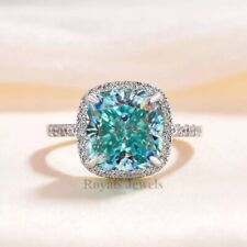 Anel solitário de diamante tratado azul corte almofada 8,90 quilates certificado prata 925 comprar usado  Enviando para Brazil