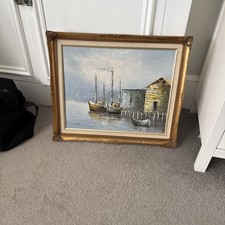 Oil painting boats for sale  LONDON