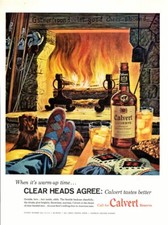 Impressão publicitária vintage álcool calvert lareira cão arte cabeças claras concordo 58 comprar usado  Enviando para Brazil
