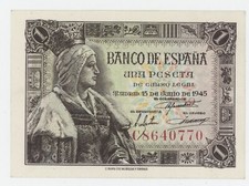 España España 1 Peseta 15-6-1945 Pick 128.a UNC Billete Sin Circular segunda mano  Embacar hacia Mexico