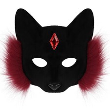 Usado, Máscara de raposa de gato com gema, máscaras de meia fursuit, máscara de pele peluda fofa, máscaras de gato Therian comprar usado  Enviando para Brazil