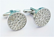 M414) Vintage concentric circles patterned round silver tone cufflinks   comprar usado  Enviando para Brazil