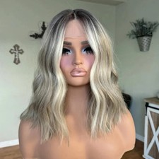 Perucas Balayage Ash platina loiro destaque 100% cabelo humano renda frente raiz escura comprar usado  Enviando para Brazil